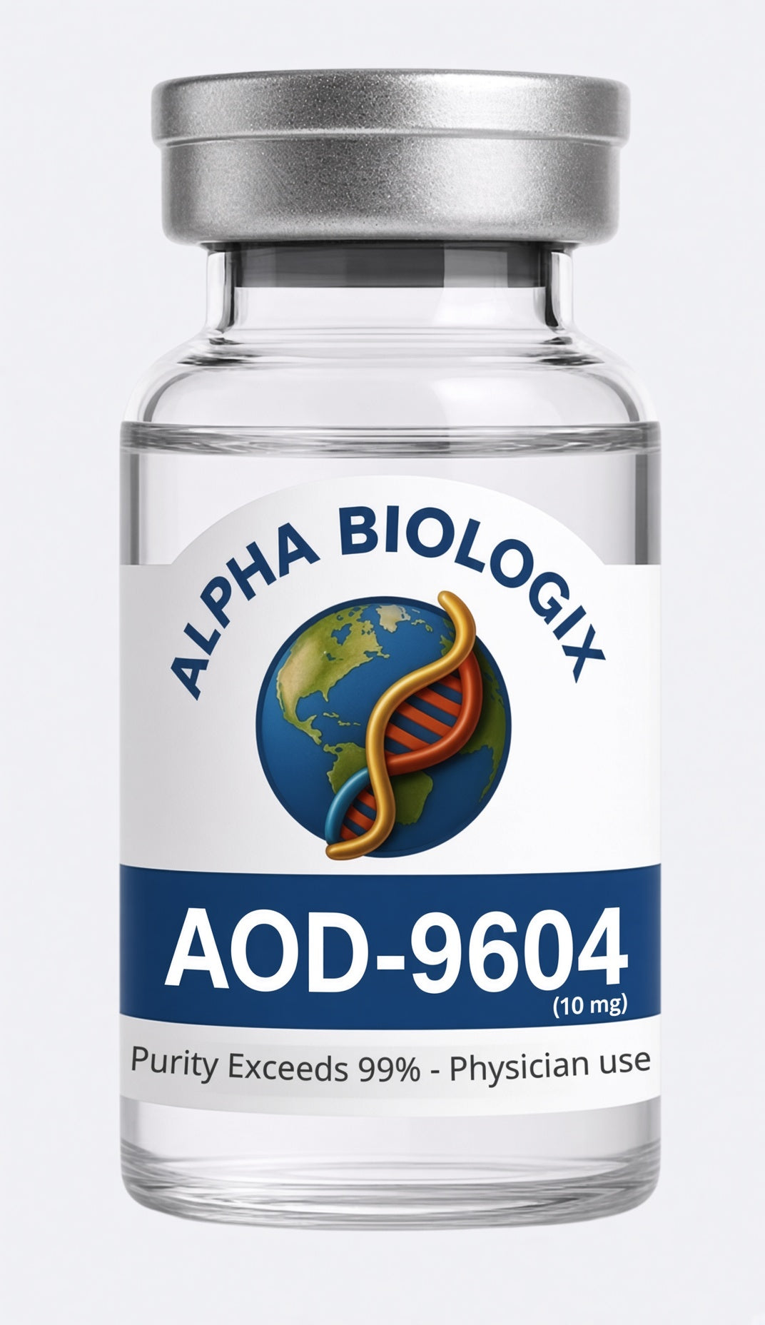 Vial de AOD-9604 10 mg de Alpha Biologix, pureza superior al 99%
