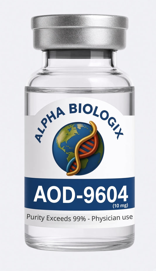 Vial de AOD-9604 10 mg de Alpha Biologix, pureza superior al 99%
