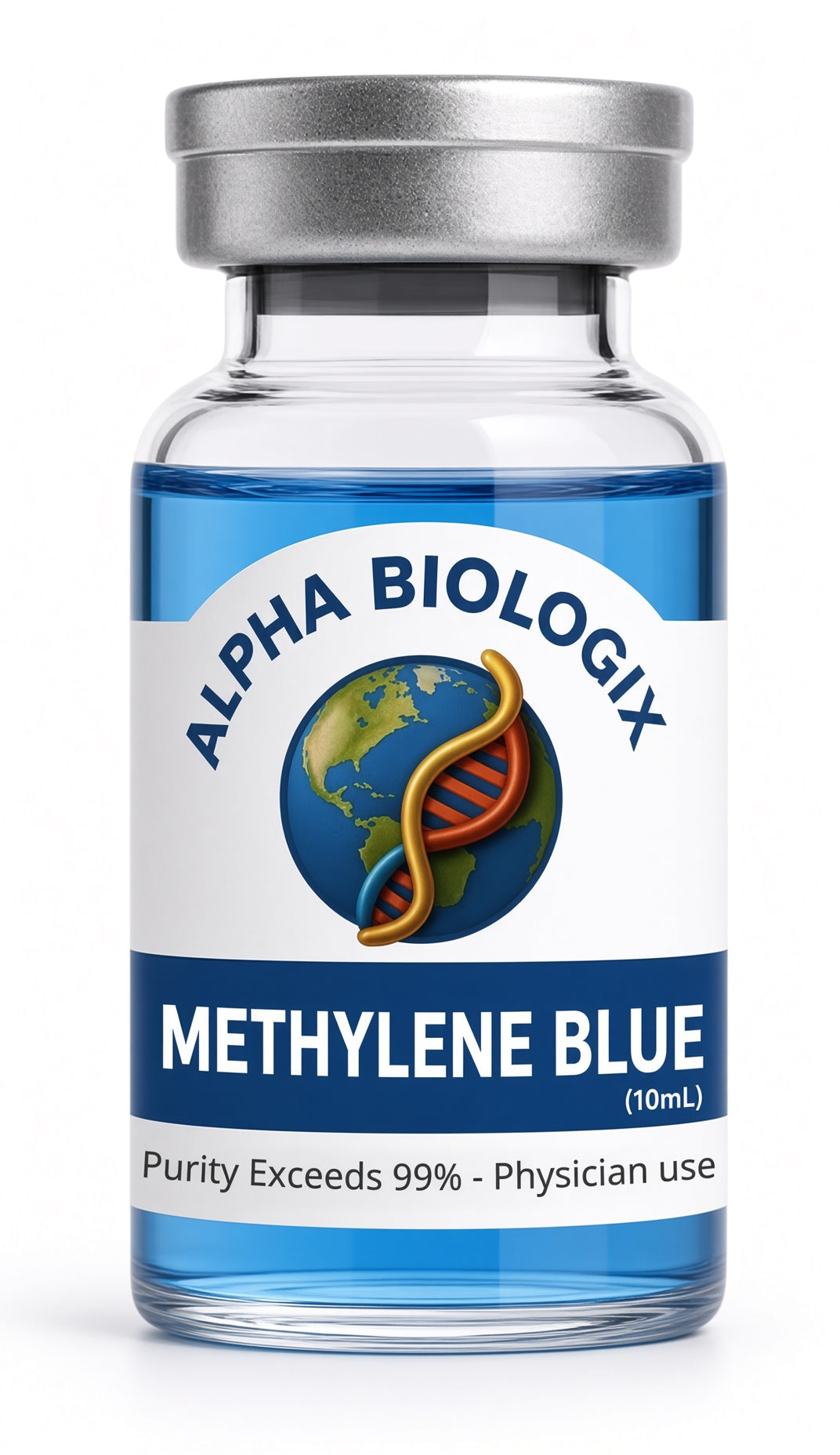 Vial de azul de metileno 10 mL de Alpha Biologix, pureza superior al 99%