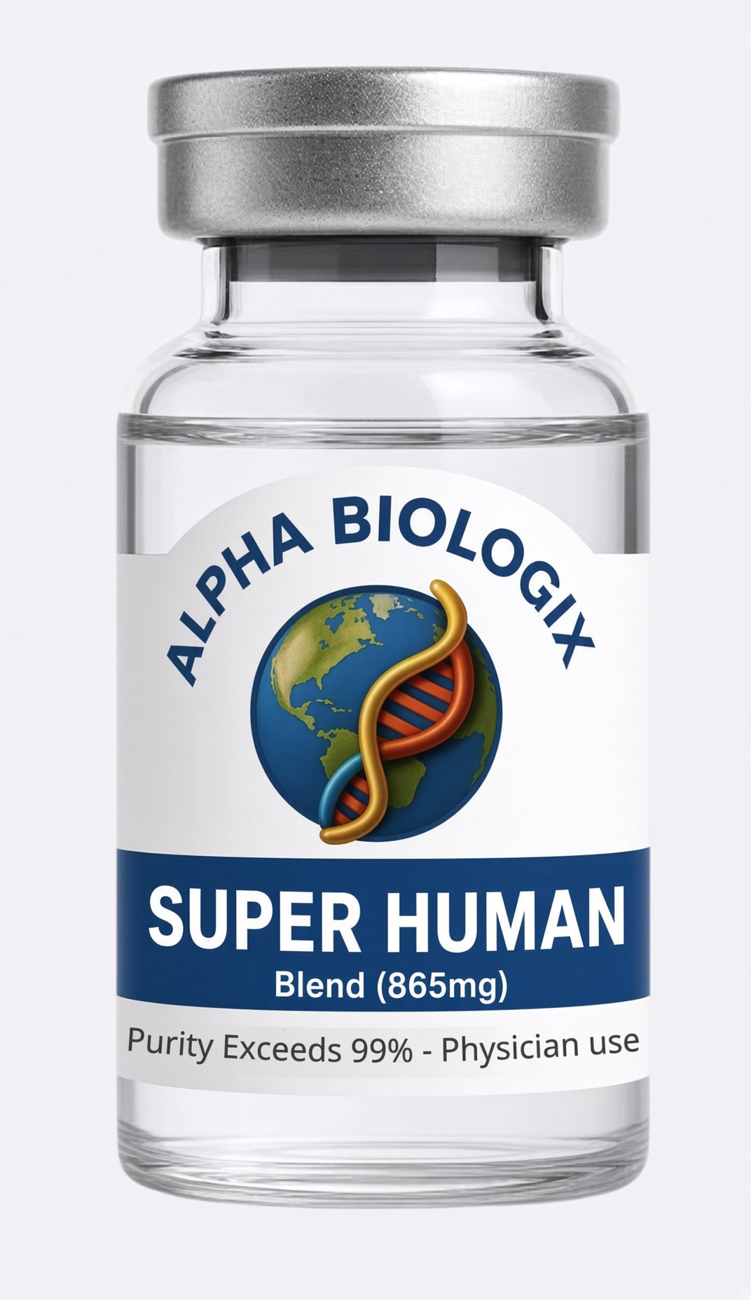 Vial de Super Human Blend 865 mg de Alpha Biologix, pureza superior al 99%